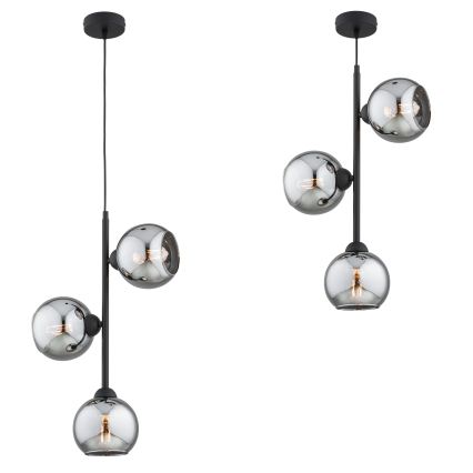 Brilagi - Cable Pendant Light DIOR 3xE27/60W/230V Black/Smoked Grey