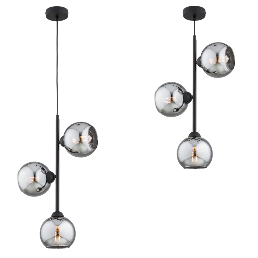 Brilagi - Cable Pendant Light DIOR 3xE27/60W/230V Black/Smoked Grey