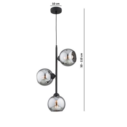 Brilagi - Cable Pendant Light DIOR 3xE27/60W/230V Black/Smoked Grey