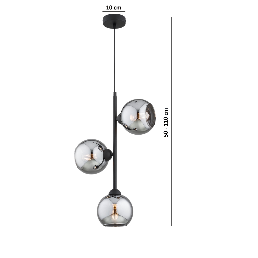Brilagi - Cable Pendant Light DIOR 3xE27/60W/230V Black/Smoked Grey
