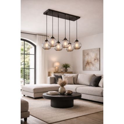 Brilagi - Cable Pendant Light DIOR 6xE27/60W/230V Black/Smoked Gray