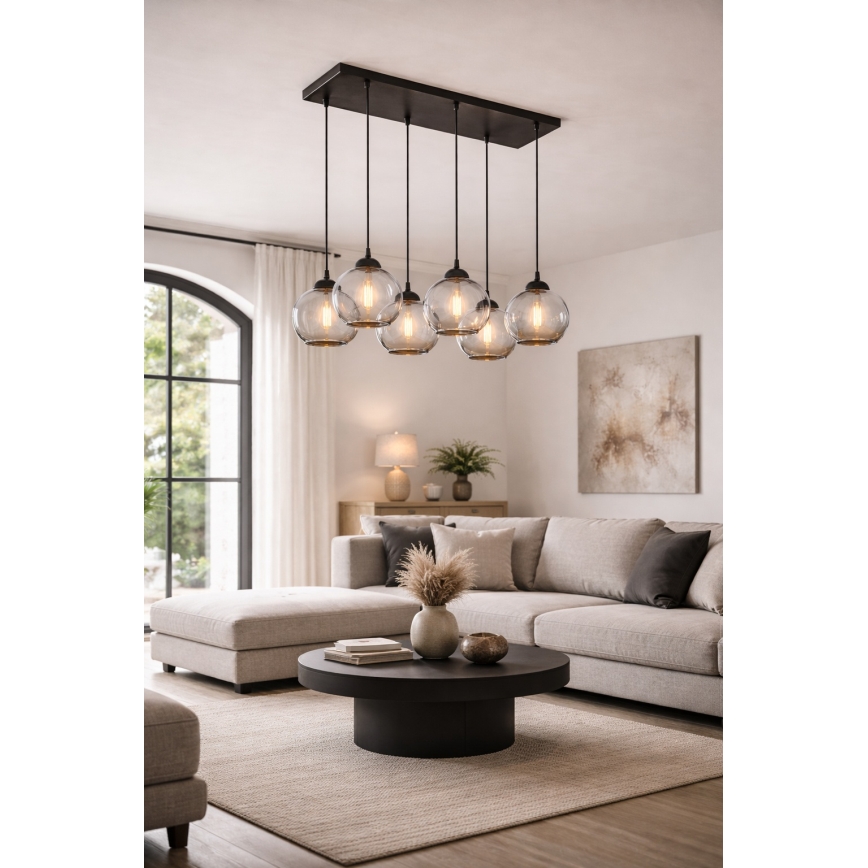 Brilagi - Cable Pendant Light DIOR 6xE27/60W/230V Black/Smoked Gray