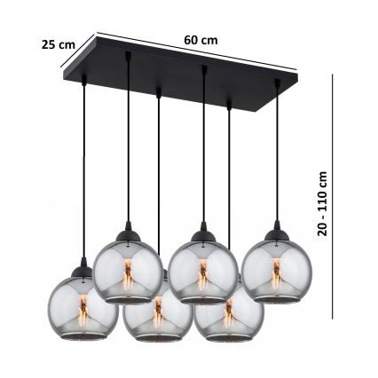 Brilagi - Cable Pendant Light DIOR 6xE27/60W/230V Black/Smoked Gray