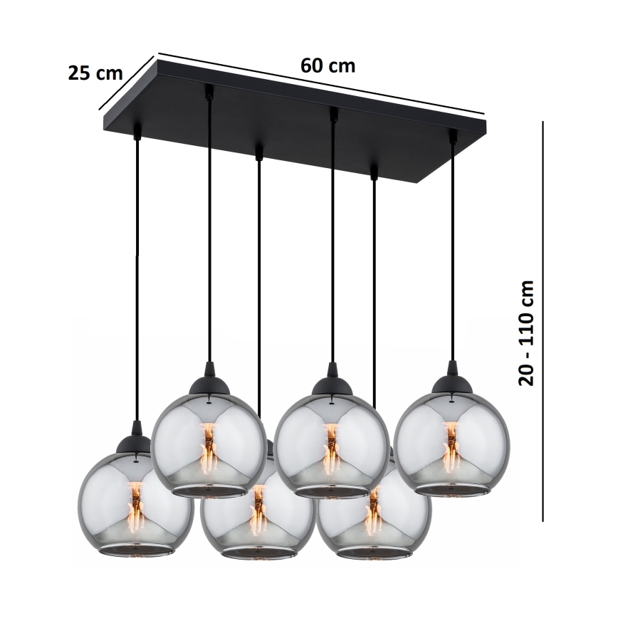 Brilagi - Cable Pendant Light DIOR 6xE27/60W/230V Black/Smoked Gray