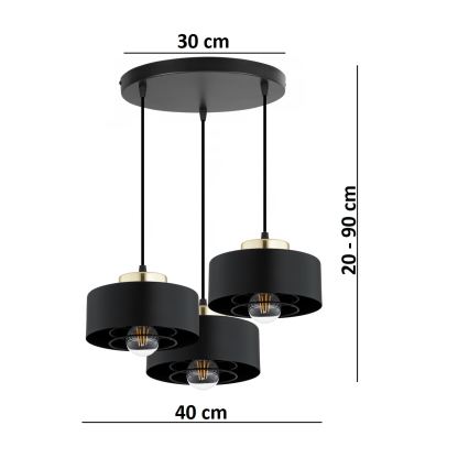 Brilagi - Cable pendant light SPRING 3xE27/60W/230V Black/Gold