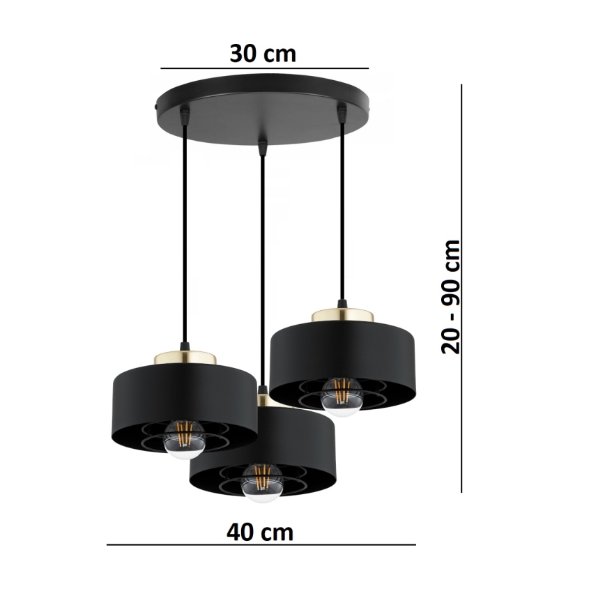 Brilagi - Cable pendant light SPRING 3xE27/60W/230V Black/Gold
