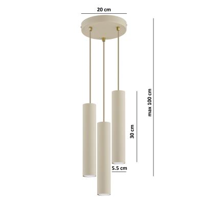 Brilagi - Cable pendant light TUBE 3xGU10/15W/230V beige/gold