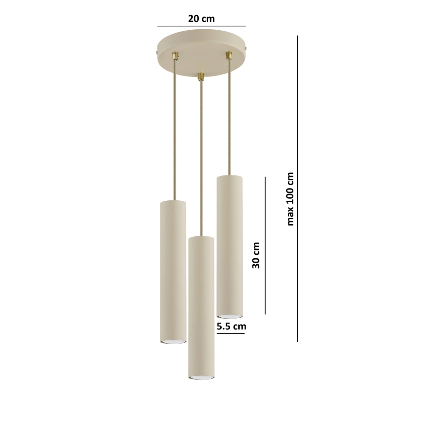 Brilagi - Cable pendant light TUBE 3xGU10/15W/230V beige/gold