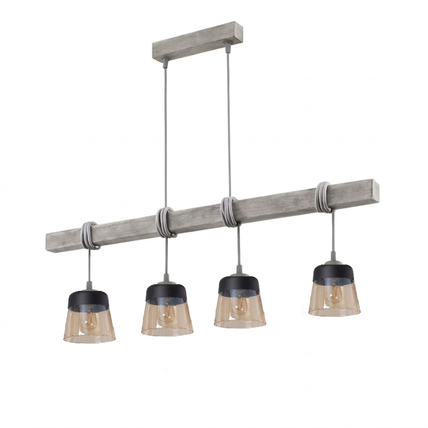 BRILAGI - Cable-hung pendant light WOOD GLASS 4xE27/60W/230V pine/gray/smoky brown
