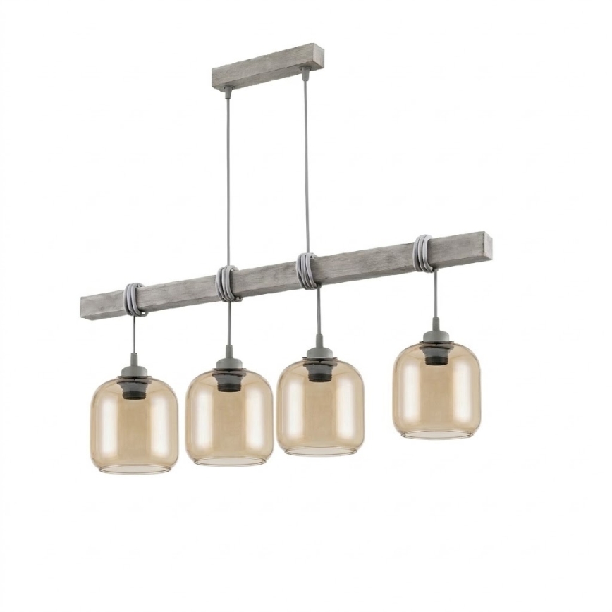 BRILAGI - WOOD GLASS Cord Pendant Light 4xE27/60W/230V pine/gray/smoky brown