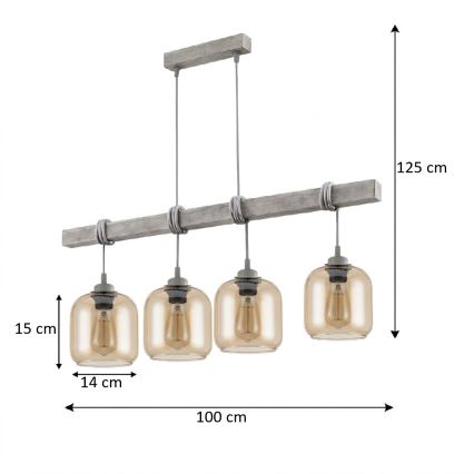BRILAGI - WOOD GLASS Cord Pendant Light 4xE27/60W/230V pine/gray/smoky brown