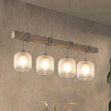 BRILAGI - Cable pendant light WOOD GLASS 4xE27/60W/230V pine/grey/white