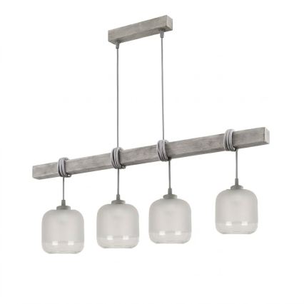BRILAGI - Cable pendant light WOOD GLASS 4xE27/60W/230V pine/grey/white
