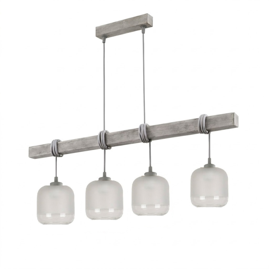 BRILAGI - Cable pendant light WOOD GLASS 4xE27/60W/230V pine/grey/white