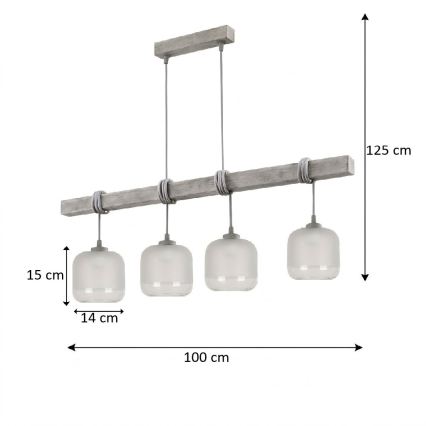 BRILAGI - Cable pendant light WOOD GLASS 4xE27/60W/230V pine/grey/white