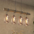 BRILAGI - Cable Pendant WOOD GLASS 4xE27/60W/230V pine/gray/smoked brown