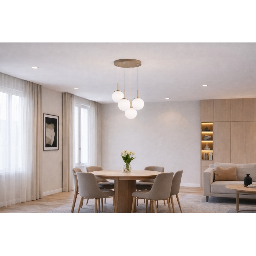 Brilagi - Cable-suspended chandelier 4xE27/60W/230V beige/gold