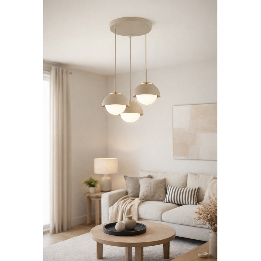 Brilagi - Cable-suspended chandelier COSMO 3xE27/60W/230V beige/gold