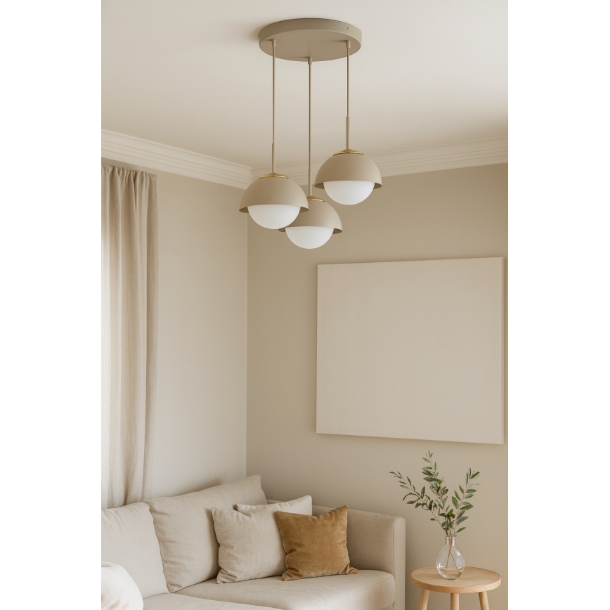 Brilagi - Cable-suspended chandelier COSMO 3xE27/60W/230V beige/gold