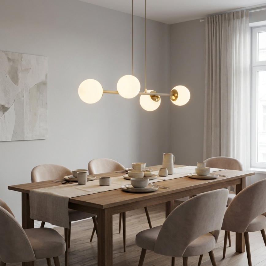 Brilagi - Cable-suspended chandelier MILO ECRU 4xE27/60W/230V beige/gold