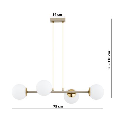 Brilagi - Cable-suspended chandelier MILO ECRU 4xE27/60W/230V beige/gold