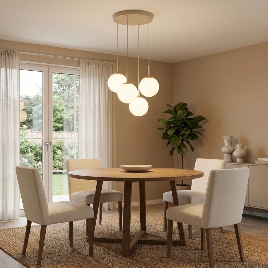 Brilagi - Cable-suspended chandelier MILO ECRU 4xE27/60W/230V beige/gold