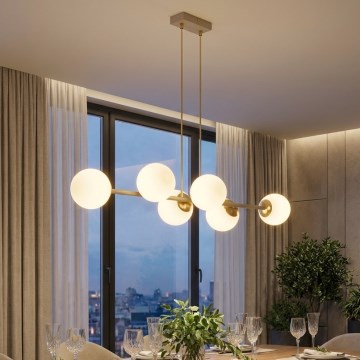 Brilagi - Cable-suspended chandelier MILO ECRU 6xE27/60W/230V beige/gold