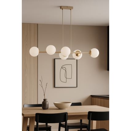 Brilagi - Cable-suspended chandelier MILO ECRU 6xE27/60W/230V beige/gold