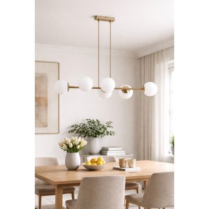 Brilagi - Cable-suspended chandelier MILO ECRU 6xE27/60W/230V beige/gold