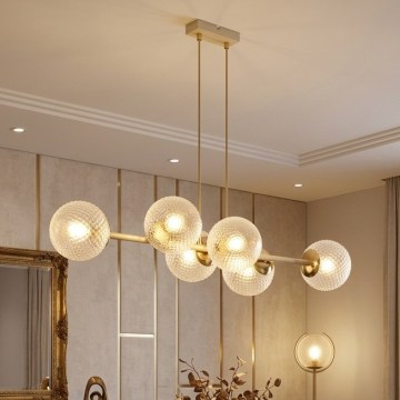 Brilagi - Cable-Suspended Chandelier STELLA 6xE27/60W/230V Beige/Gold