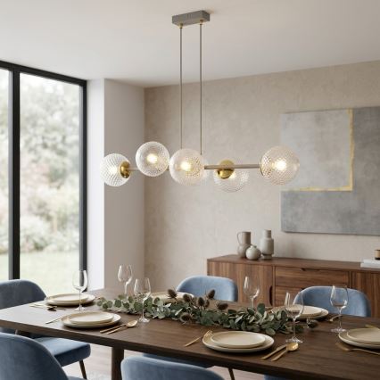 Brilagi - Cable-Suspended Chandelier STELLA 6xE27/60W/230V Beige/Gold