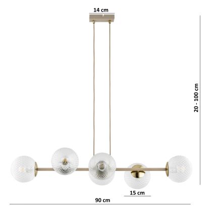 Brilagi - Cable-Suspended Chandelier STELLA 6xE27/60W/230V Beige/Gold