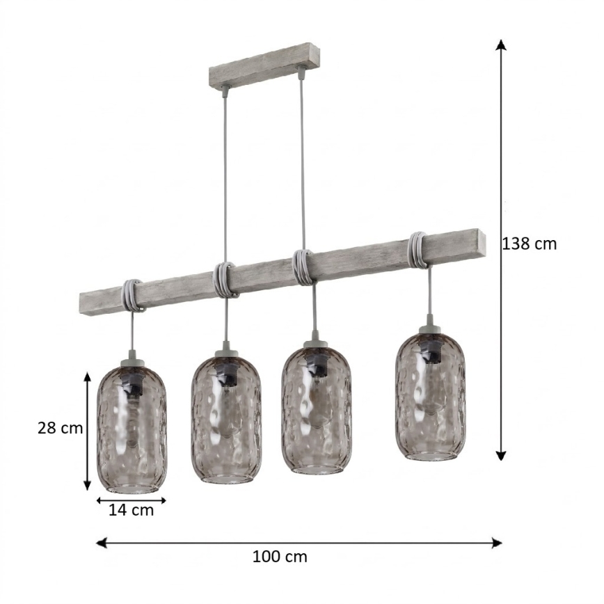 BRILAGI - Cable pendant WOOD GLASS 4xE27/60W/230V pine/gray/smoky gray