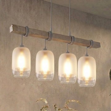 BRILAGI - Cable-suspended chandelier WOOD GLASS 4xE27/60W/230V pine/grey/white