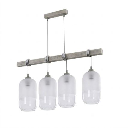 BRILAGI - Cable-suspended chandelier WOOD GLASS 4xE27/60W/230V pine/grey/white