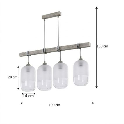 BRILAGI - Cable-suspended chandelier WOOD GLASS 4xE27/60W/230V pine/grey/white