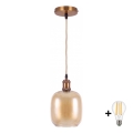 BRILAGI - Cable-suspended LED pendant light RETRO GLASS 1xE27/60W/230V Ø 14 cm gold/smoked brown