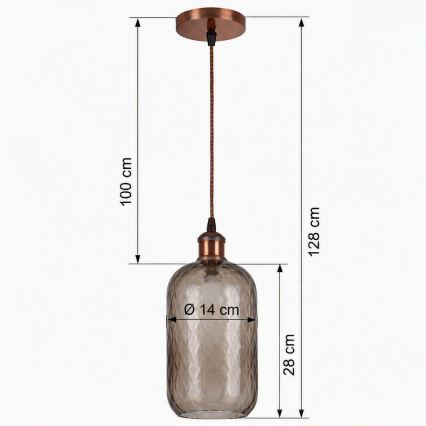 BRILAGI - RETRO GLASS LED Cable Pendant 1xE27/60W/230V Ø 14 cm Copper/Smoked Brown