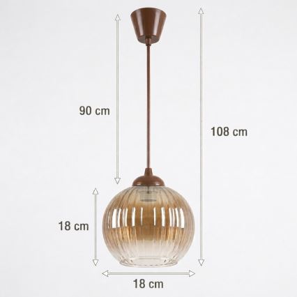 BRILAGI - LED Cable Pendant RETRO GLASS 1xE27/60W/230V Ø 18 cm Brown/Smoky Brown