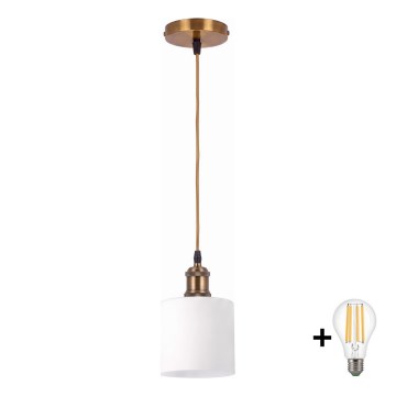 BRILAGI - Cable-suspended LED pendant RETRO GLASS 1xE27/60W/230V Ø 10 cm gold/white