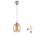 BRILAGI - Cable-suspended LED Pendant RETRO GLASS 1xE27/60W/230V Ø 14 cm Silver/Smoked Brown