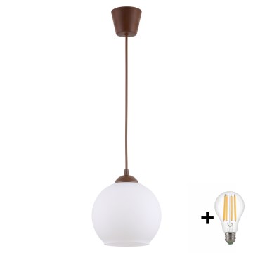 BRILAGI - Cable-Suspended LED Pendant RETRO GLASS 1×E27 (max. 60W) / 230V, Ø 15 cm, Brown/White