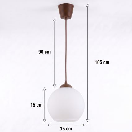 BRILAGI - Cable-Suspended LED Pendant RETRO GLASS 1×E27 (max. 60W) / 230V, Ø 15 cm, Brown/White