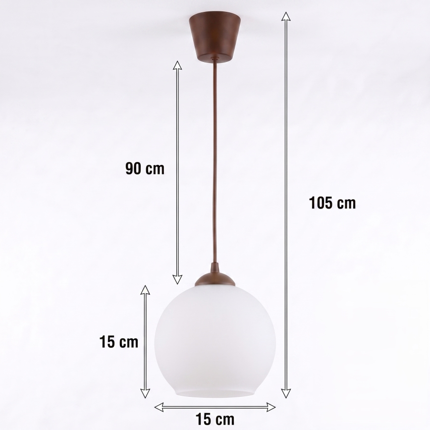 BRILAGI - Cable-Suspended LED Pendant RETRO GLASS 1×E27 (max. 60W) / 230V, Ø 15 cm, Brown/White