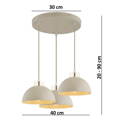 Brilagi - Cable-suspended pendant, 3x E27/60W/230V, beige/gold