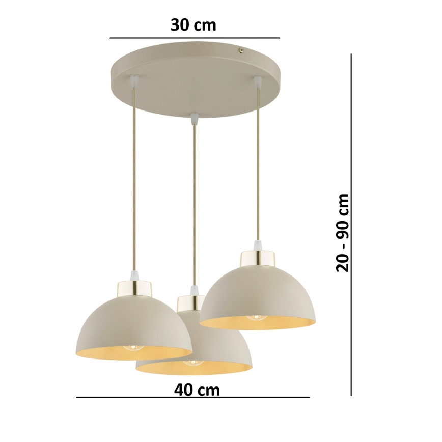 Brilagi - Cable-suspended pendant, 3x E27/60W/230V, beige/gold