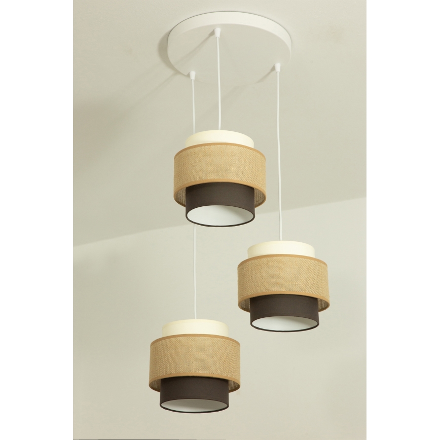 Brilagi - Cable-suspended pendant light RESNA 3xE27/60W/230V Ø 45 cm beige/black