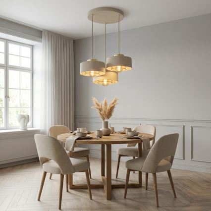 Brilagi - Cable-Suspended Pendant Light SPRING 3xE27/60W/230V Beige/Gold