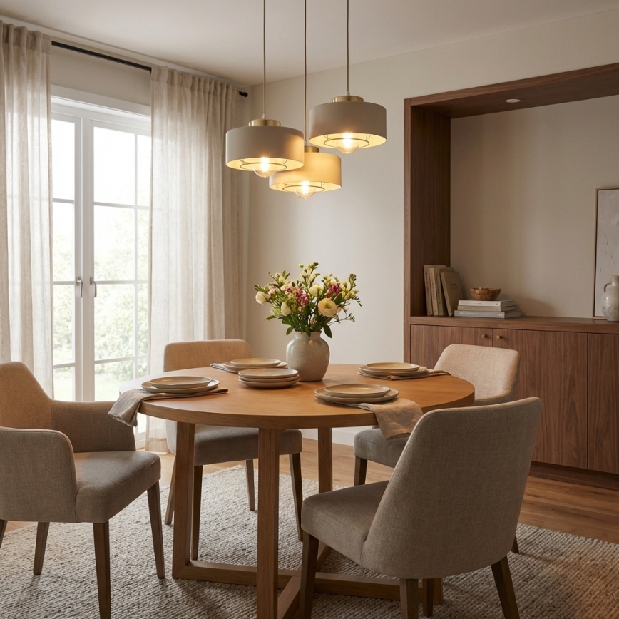 Brilagi - Cable-Suspended Pendant Light SPRING 3xE27/60W/230V Beige/Gold