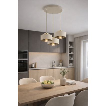Brilagi - Cable-Suspended Pendant Light SPRING 3xE27/60W/230V Beige/Gold